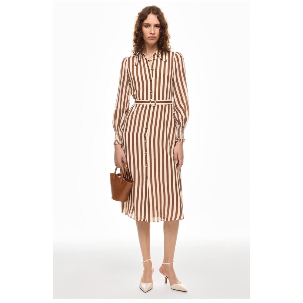 LK Bennett London Emelia Shirt Dress Long Sleeve Button Front Midi Size 2